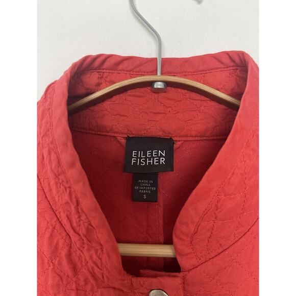 Eileen Fisher Womens Red Quilted Button Front Jacket Small 100% Organic Cotton - Picture 2 of 8